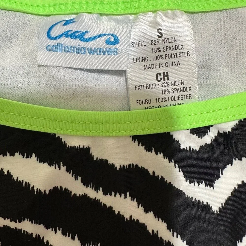 California Waves Junior Size S Zebra Print Neon Trim Bikini Bottoms Swimsuit NWT